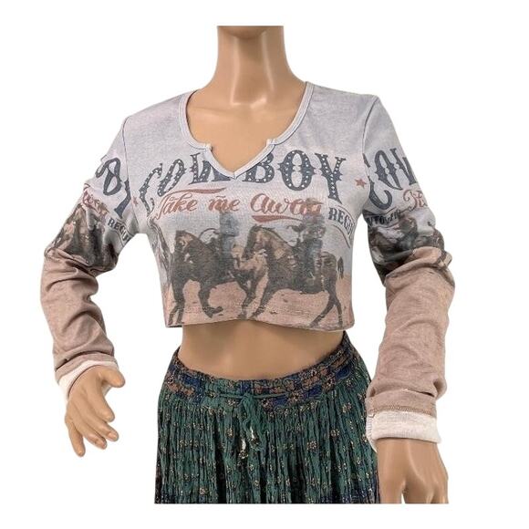 Urban Outfitters Tops - NWOT Urban Outfitters Cowboy Long Sleeve Crop Top L Western Y2K Cowgirl Boho